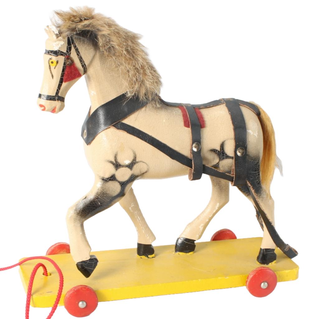 Vintage houten trekpaard op wielen – ca. 1940–1950, Antiek en Kunst, Ophalen of Verzenden