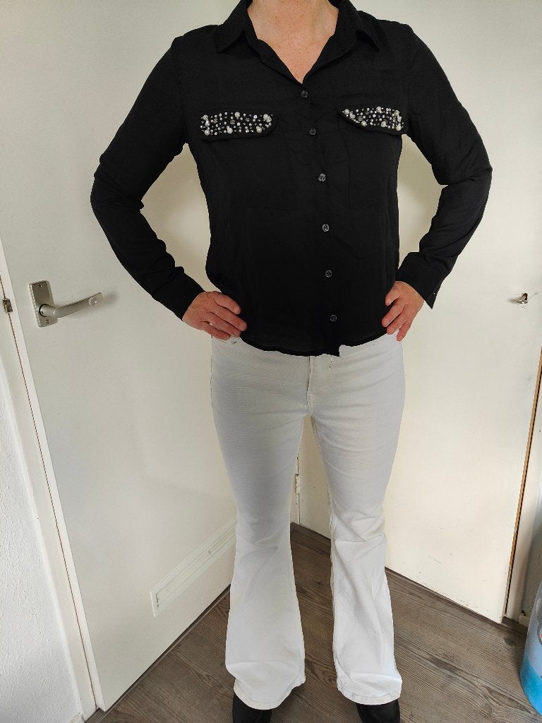 blouse doorschijnend zwart met parels wild western, Ophalen of Verzenden, Nieuw, Maat 36 (S), Zwart