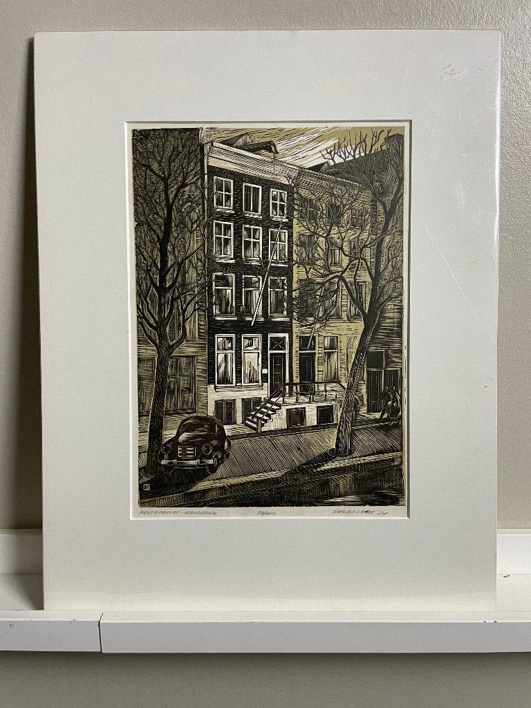 Houtgravure -Handgedrukt Cor Basart (1915-1991) 1954, 31 cm, 1950 - 1999, Stadsgezicht, Gesigneerd