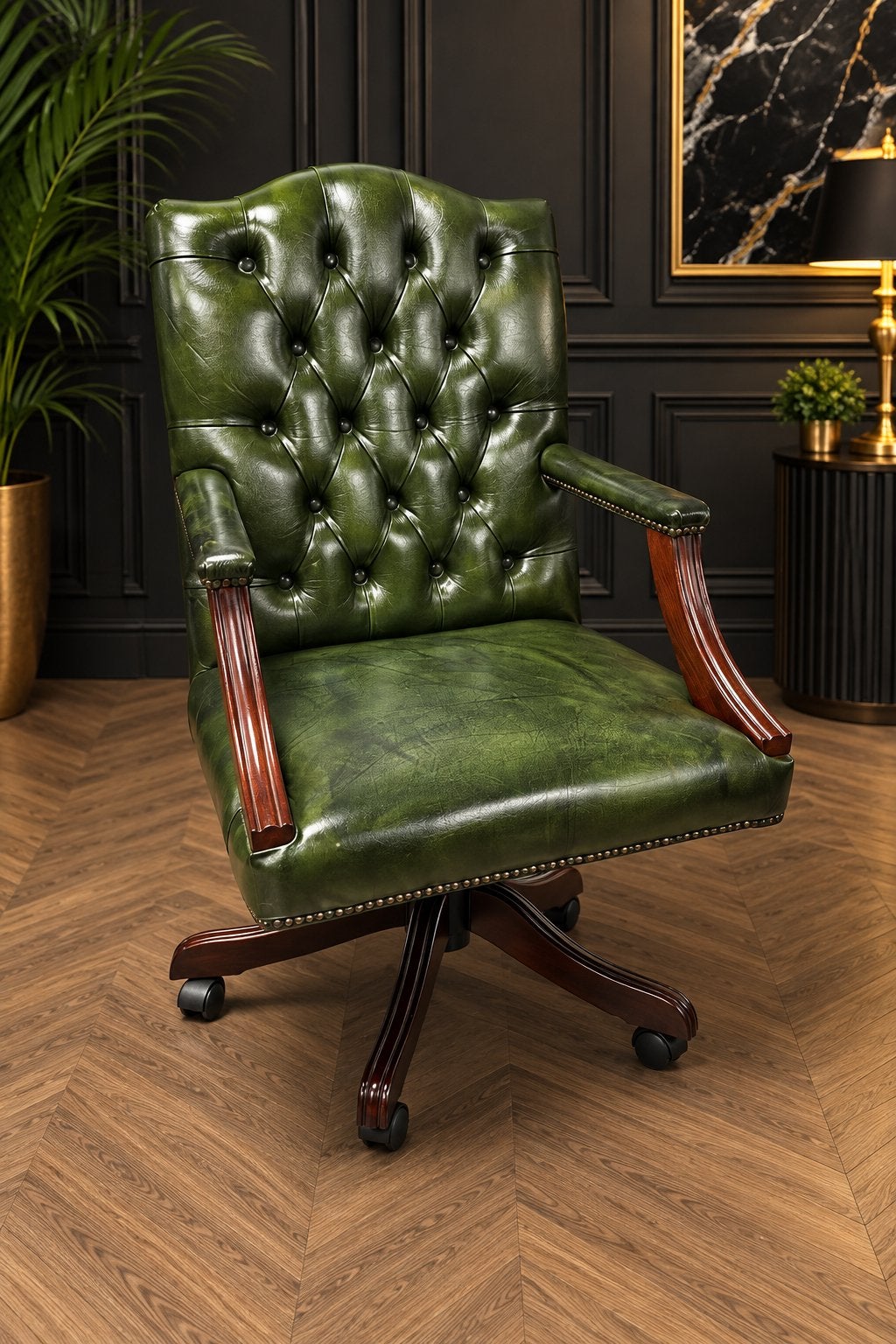 Luxe Chesterfield Lederen Bureaustoel !!!, Huis en Inrichting, Ophalen of Verzenden, Zo goed als nieuw, Bruin