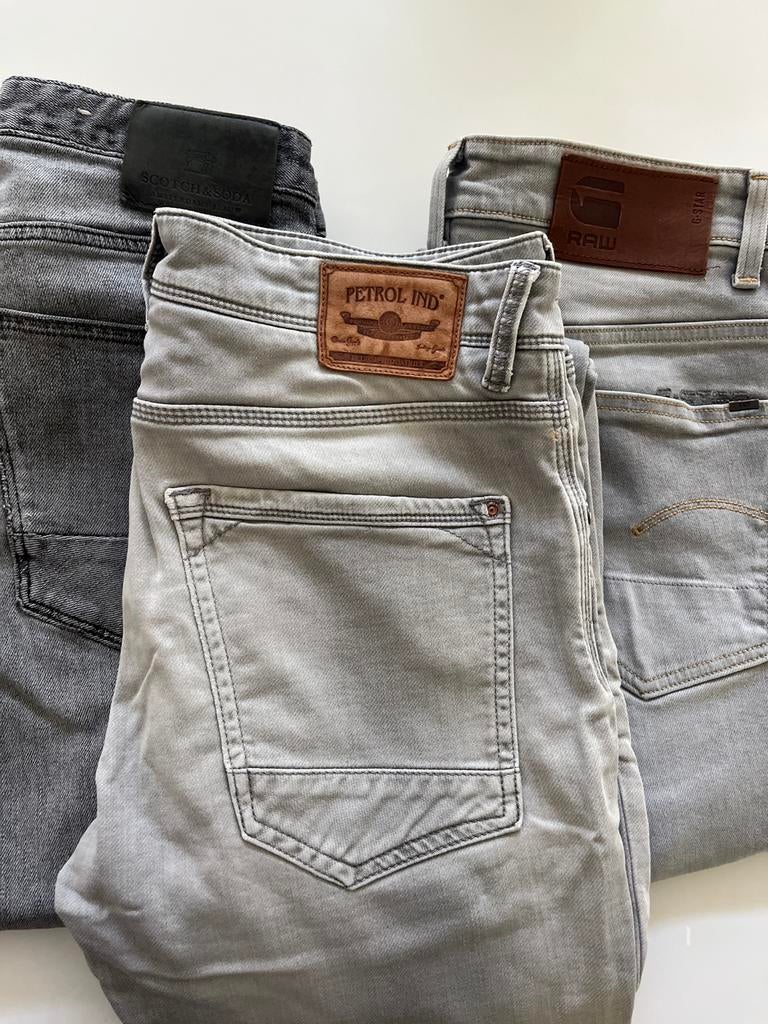 Heren jeans: Scotch & Soda, Petrol Industries, G-Star RAW, Ophalen of Verzenden, Gedragen, Grijs, W32 (confectie 46) of kleiner