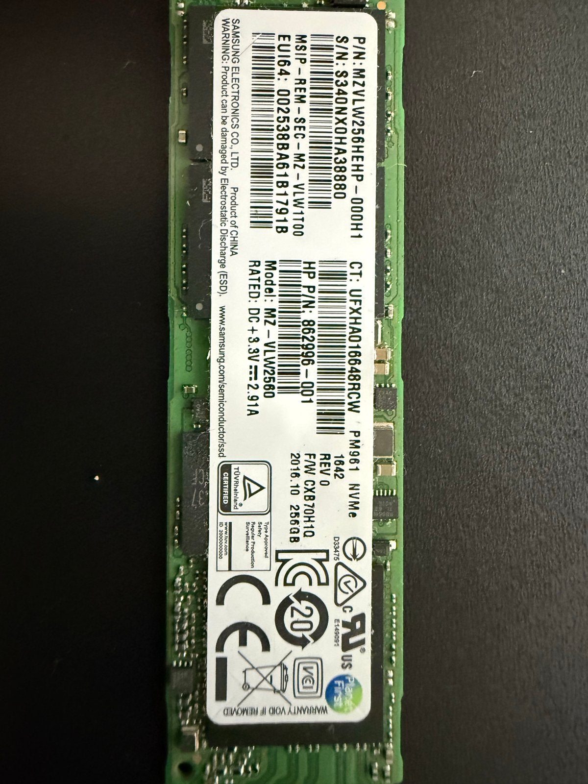 Samsung PM961 256GB NVMe SSD M.2, Intern, Gebruikt, Server, Ophalen of Verzenden