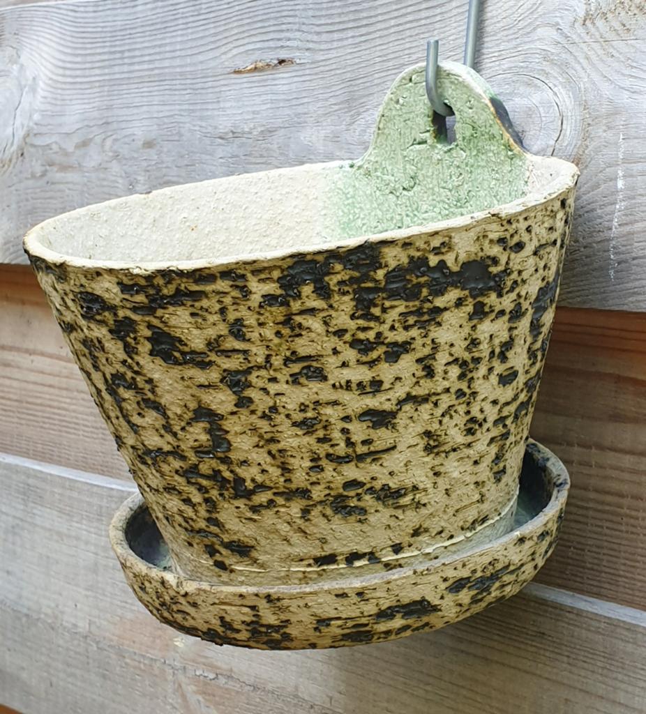 Vintage berkenbast hangpot wandbloempot Jaren 60/70, Ophalen, Rond, Balkon, Aardewerk