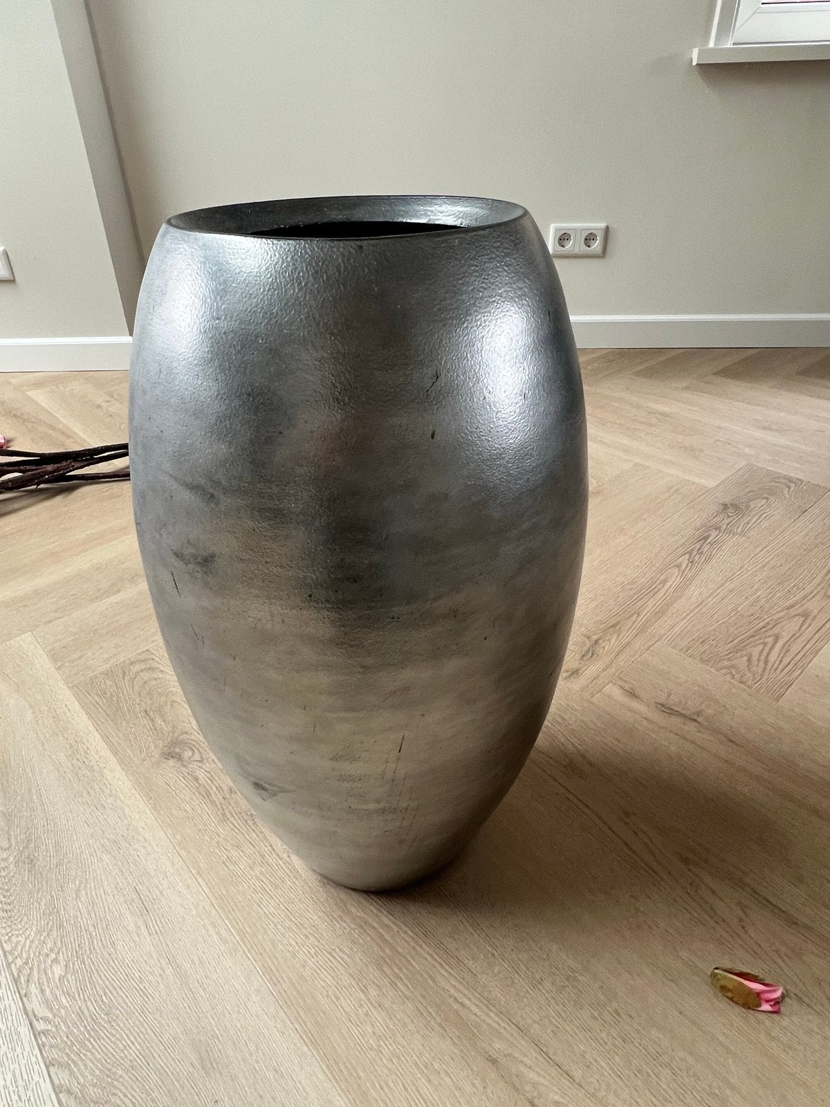 Grote zilver metallic binnenpot/sieraad - H56xB30cm, Huis en Inrichting, Woonaccessoires | Vazen, Ophalen, Gebruikt, Zilver, Overige materialen
