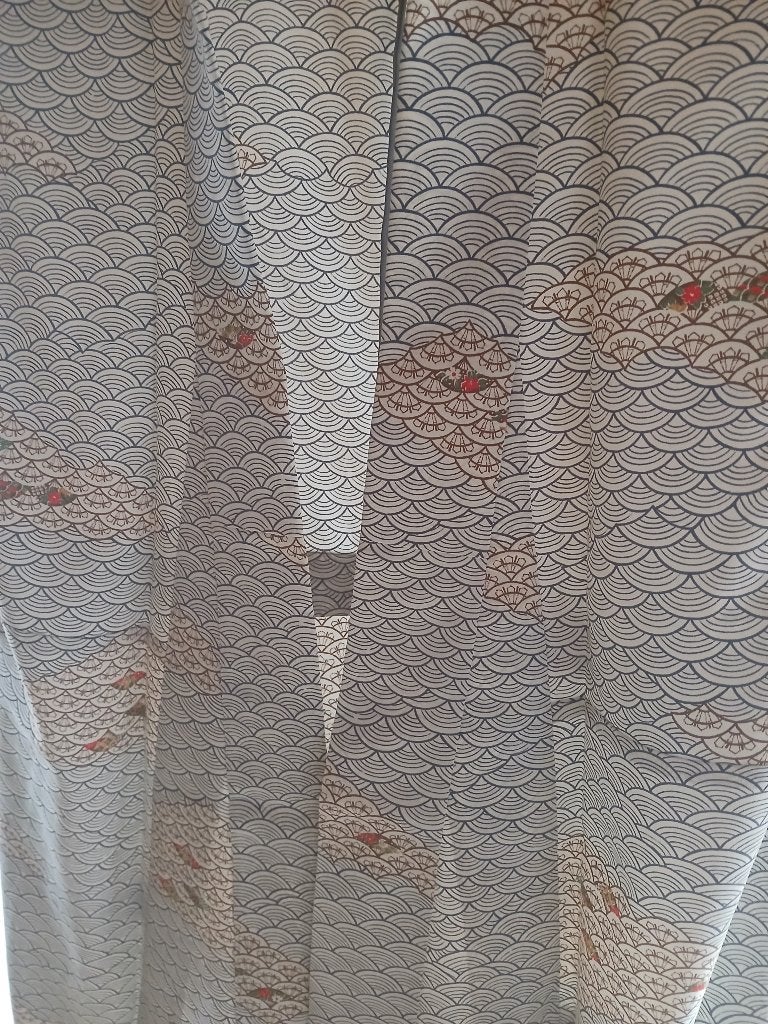 Traditionele Japanse Kimono hitoe ougi white blue, Ophalen of Verzenden