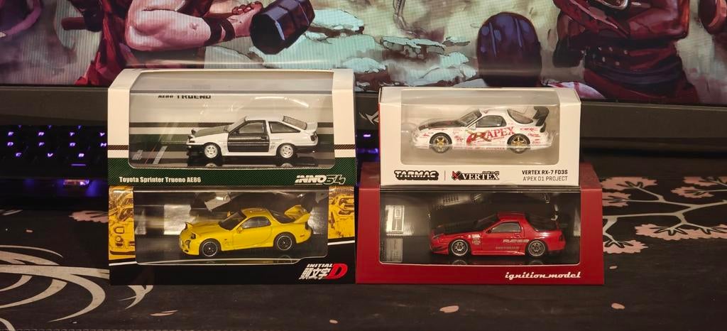 1:64 Schaal JDM modellen (RX-7 FD/FC en Toyota AE86), Ophalen of Verzenden, Gebruikt, Auto