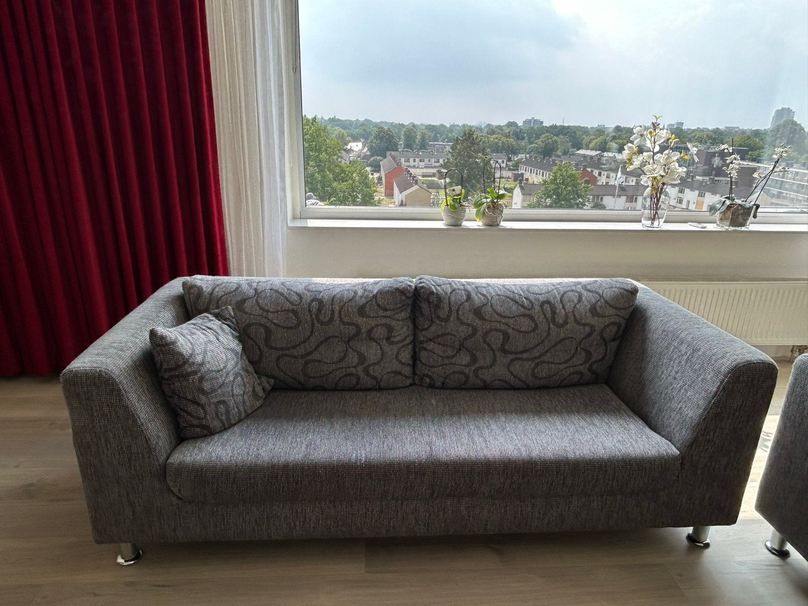Comfortabel Bankstel - Grijs met Patroon, Huis en Inrichting, Banken | Bankstellen, Ophalen, Gebruikt, Driepersoons, 75 tot 100 cm