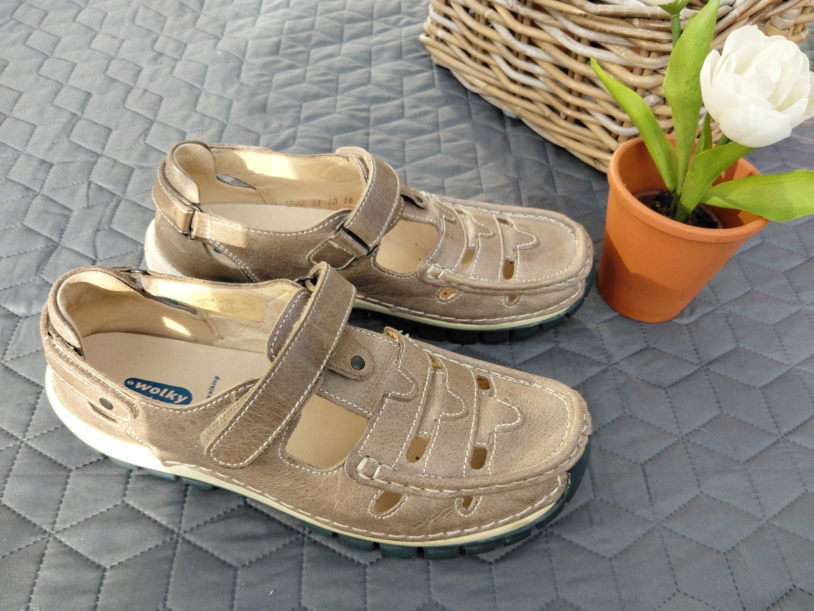 comfortabele beige leten Wolky sandalen maat 41, Wolky, Verzenden, Beige, Sandalen of Muiltjes