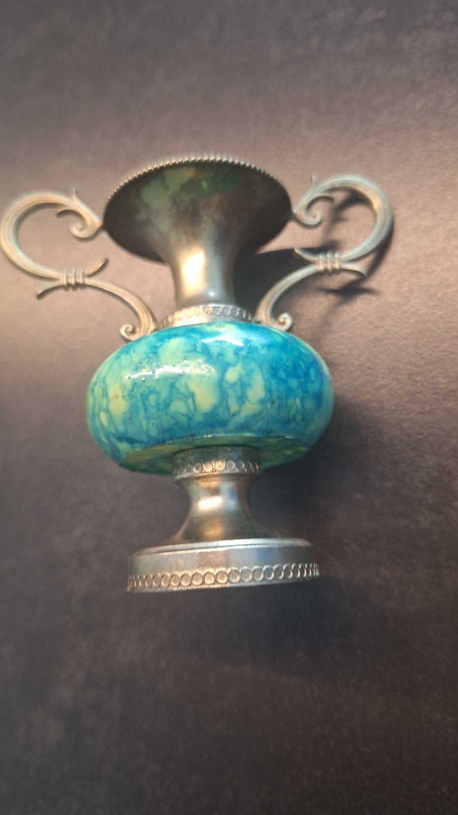 Decoratieve miniatuur vaas met turquoise emaille, Ophalen of Verzenden