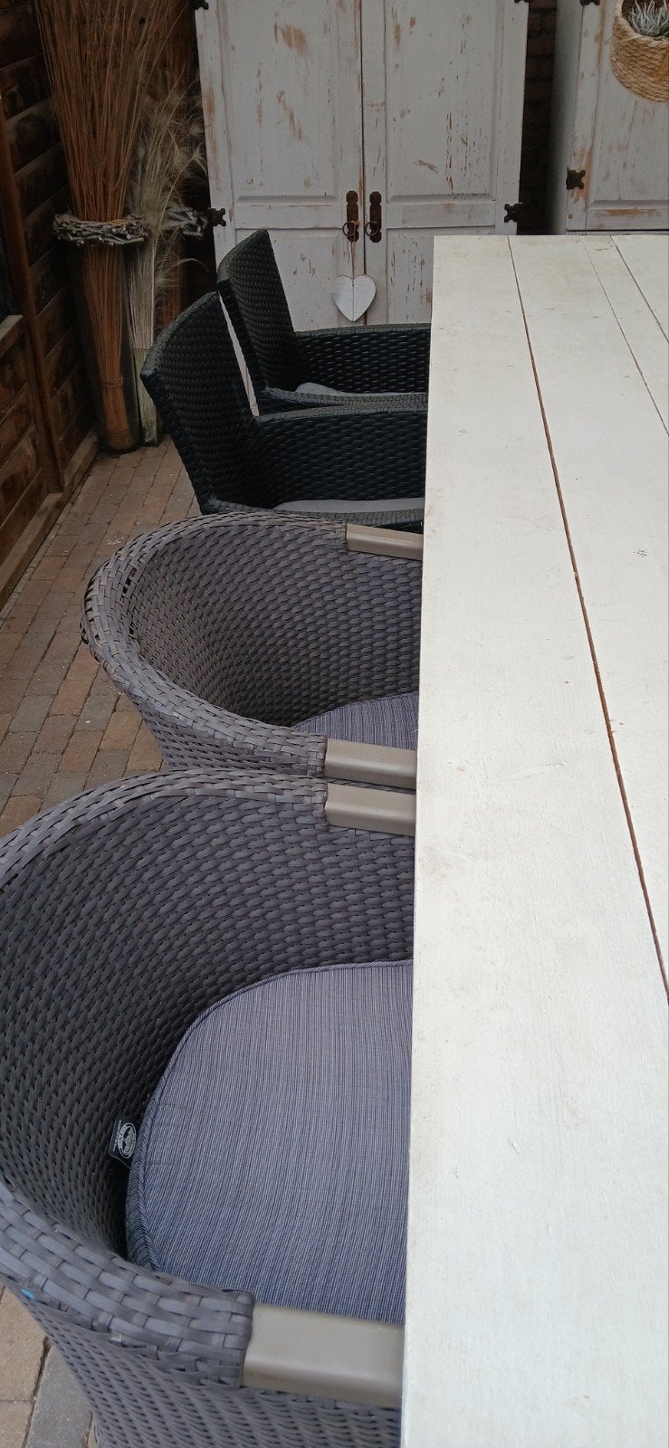 Steigerhouten tuintafel 300 cm met 8 stoelen, Tuin en Terras, Ophalen, Gebruikt, Steigerhout, 8 zitplaatsen