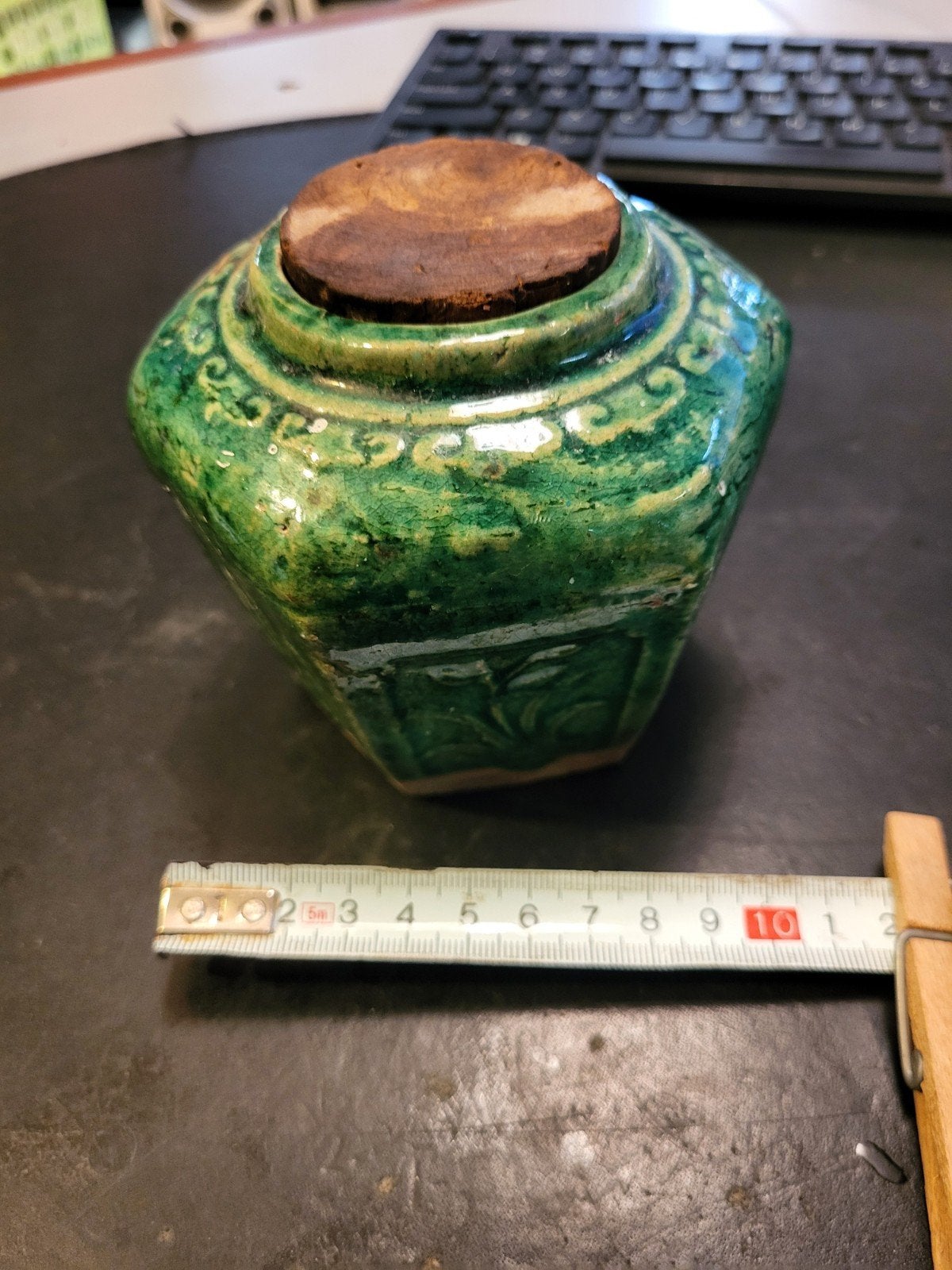 Antieke Chinese gemberpot, groen geglazuurd, Ophalen of Verzenden