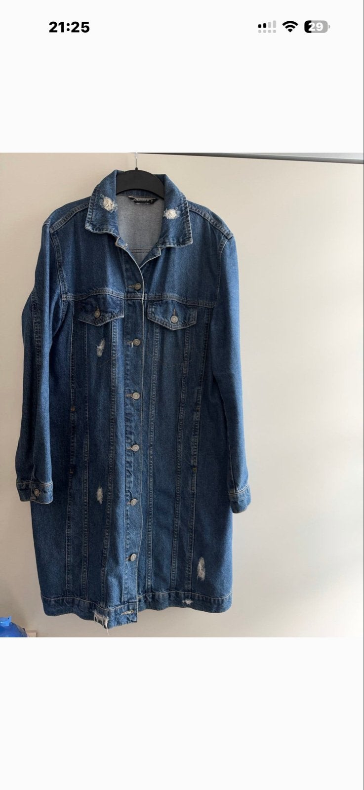 Lange spijkerjas met scheuren - LCW Modest in maat M, Ophalen of Verzenden, Zo goed als nieuw, Maat 38/40 (M), Blauw