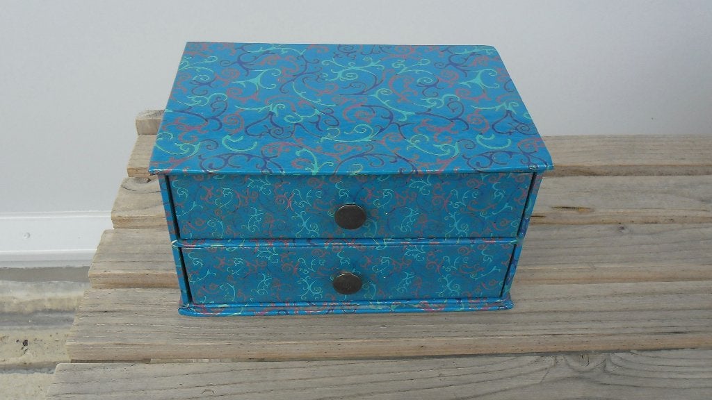 sieraden / juwelen doosje / kastje met 2 lades / laatjes, Ophalen of Verzenden, Zo goed als nieuw, Blauw, Hardcase