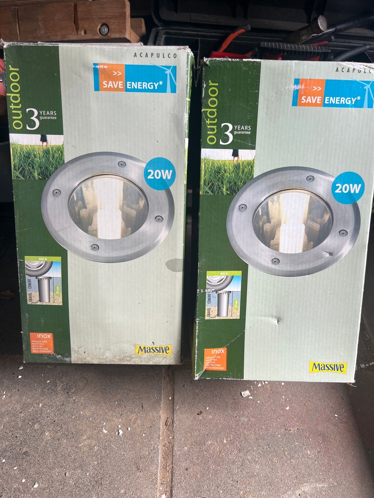 2x Massive Acapulco 20W Inox Grondlampen - Nieuwstaat, Minder dan 50 watt, Ophalen of Verzenden, Rvs, Vloerlamp