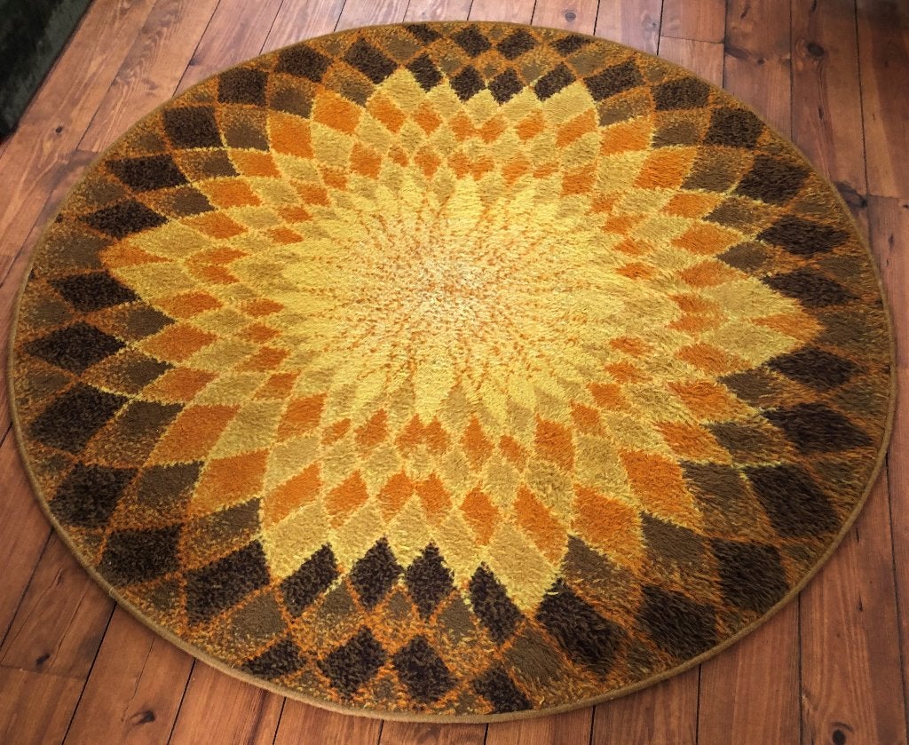 Origineel tapijt jaren 70, topstaat, vintage design, Rond, 200 cm of meer, Ophalen of Verzenden, Zo goed als nieuw