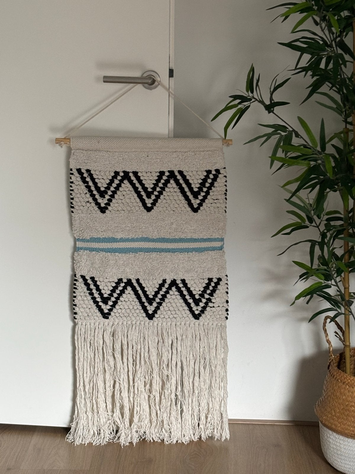 Wandkleed met geometrisch patroon en franjes, Ophalen, Boho, Zo goed als nieuw, Wit