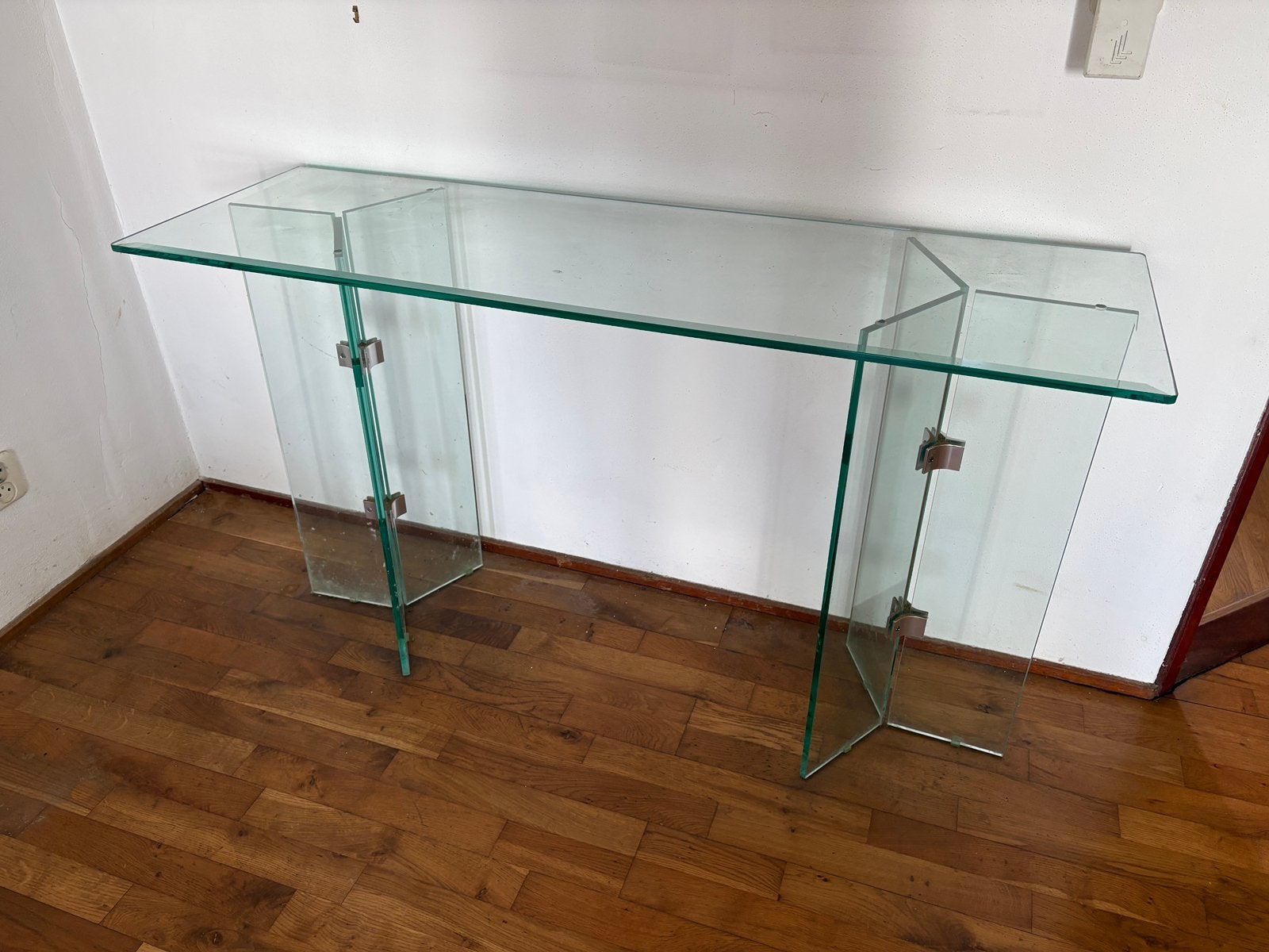 Te koop glazen sidetable, Huis en Inrichting, Tafels | Sidetables, Ophalen, Gebruikt, 100 tot 150 cm, Glas