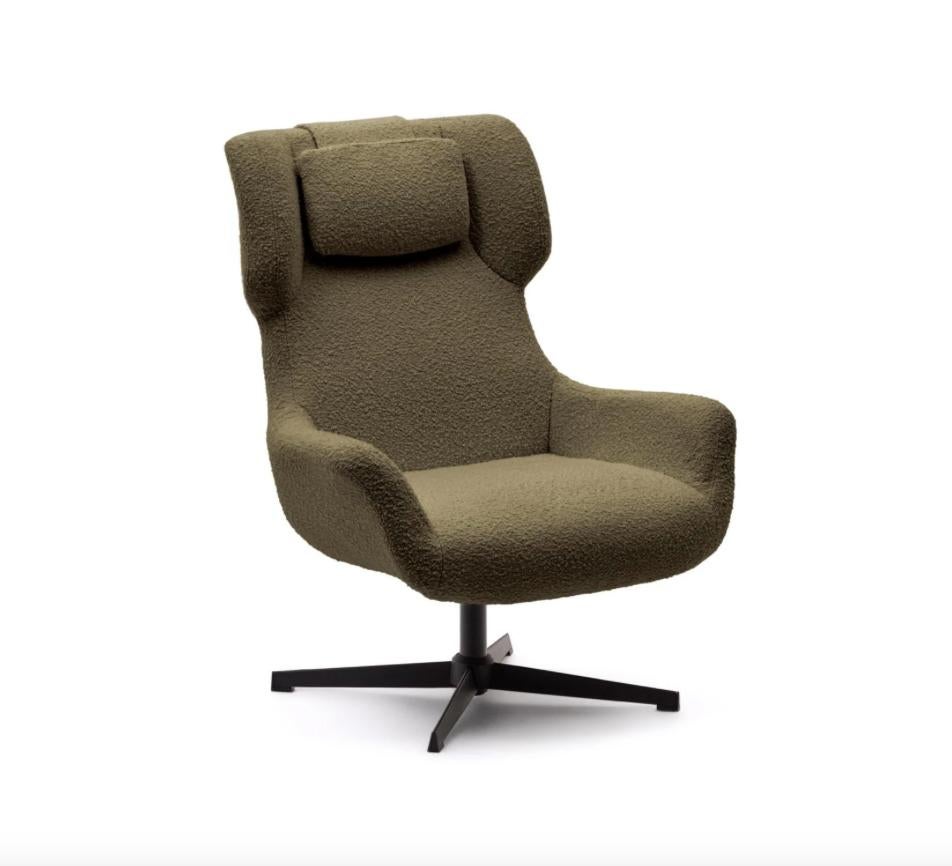 Kave Home Draai fauteuil Zalina Bouclé groen | Van €415, nu, Huis en Inrichting, Fauteuils, Kave Home, Kave Home, Nieuw, 75 tot 100 cm