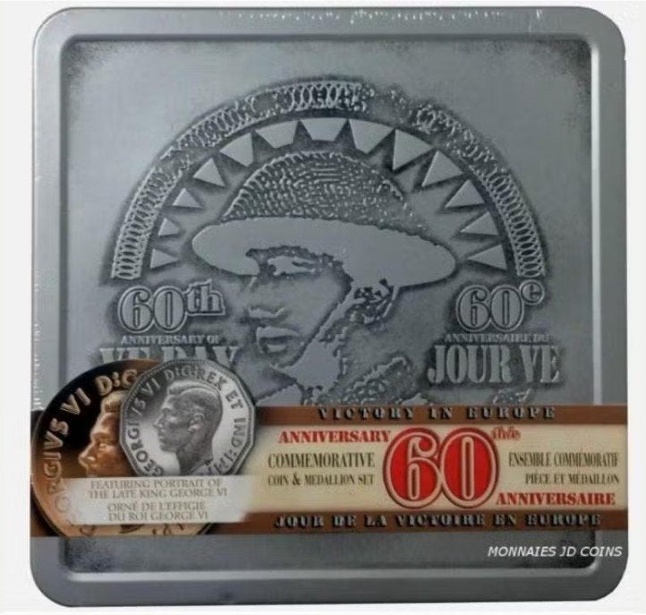 Canada-2005-60th-Anniversary-of-VE-Day-Proof-5-cent-and-Med, Verzenden, Noord-Amerika, Setje, Zilver