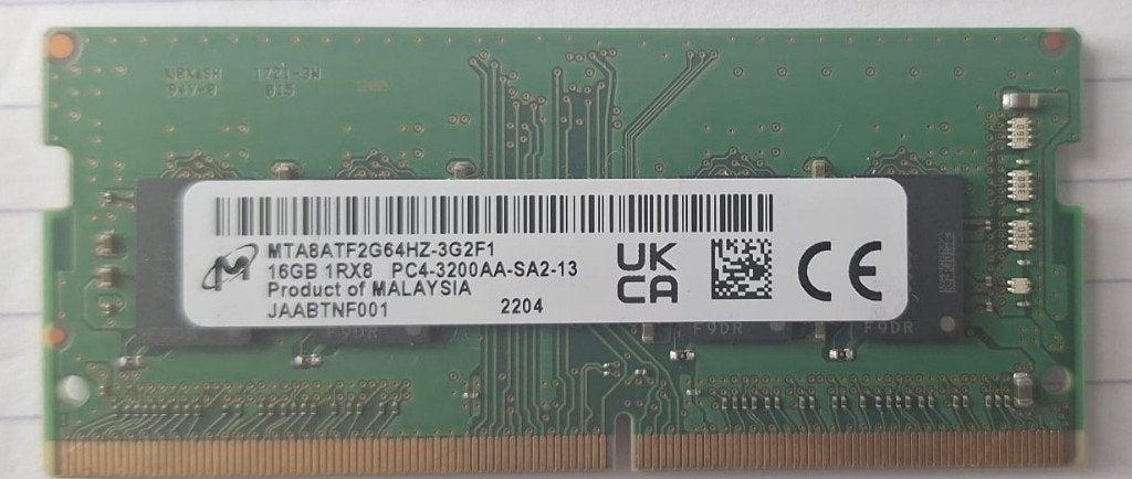 MIcron 16 Gb, DDR 4 laptop RAM geheugen 3200 Mhz, Computers en Software, RAM geheugen, DDR4, Refurbished, Ophalen of Verzenden