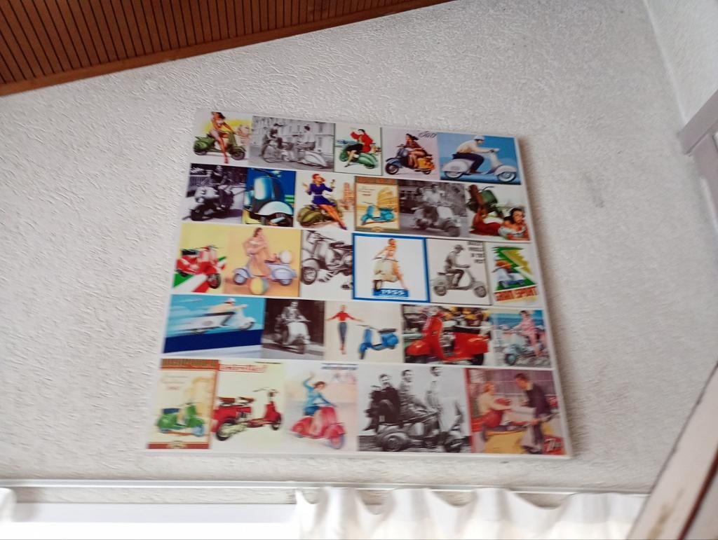 Grote canvas met vintage afbeeldingen van scooters, Ophalen, Gebruikt