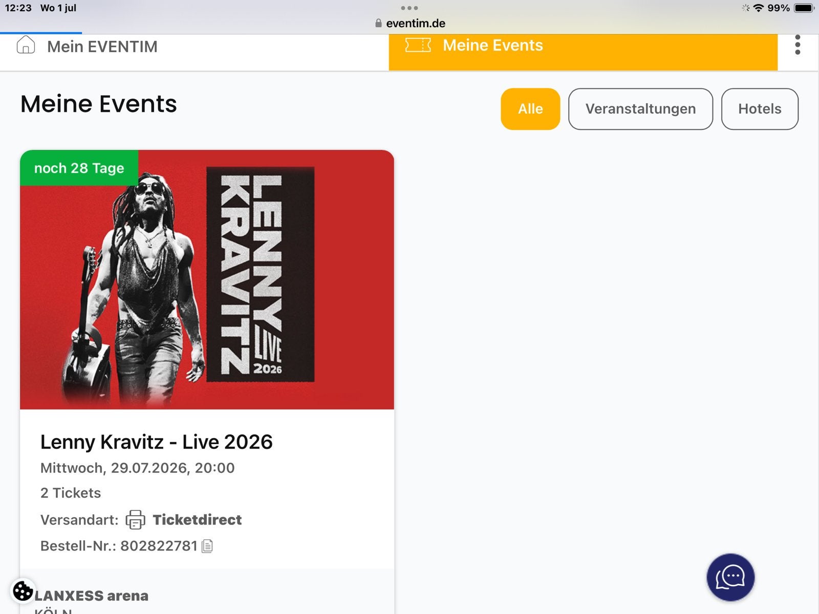 Lenny Kravitz Golden Circle kaartjes Köln, Twee personen, Juli