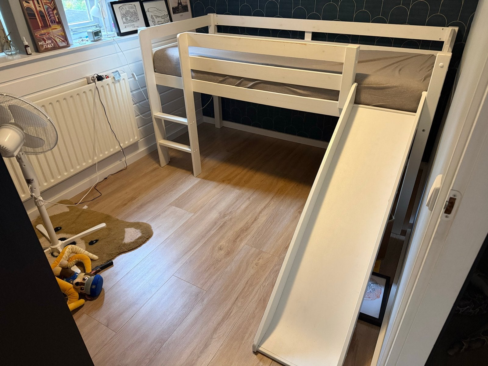 Halfhoogslaper met glijbaan - Wit, Ophalen, Gebruikt, 90 cm, Eenpersoons