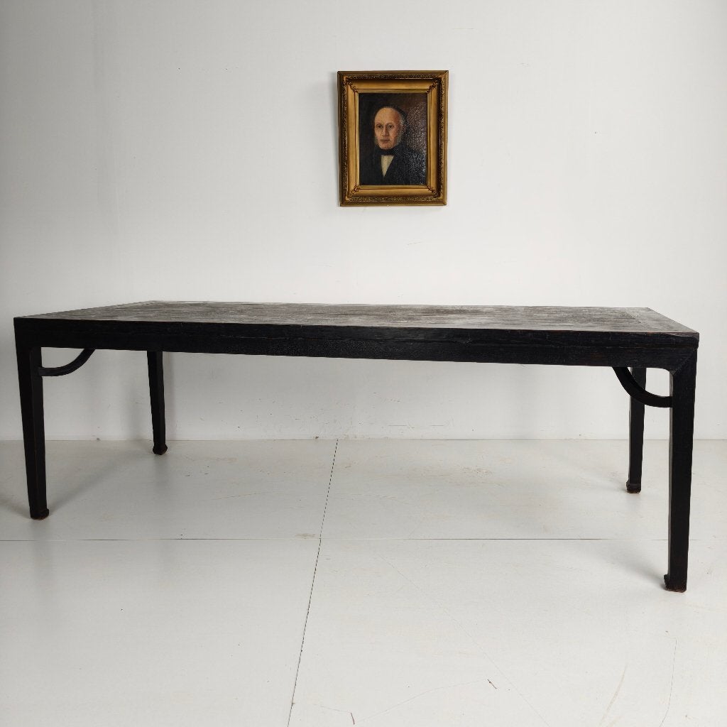 Zwarte Chinese Qing-eettafel 230 cm –18e-eeuw, origineel lak, Ophalen of Verzenden