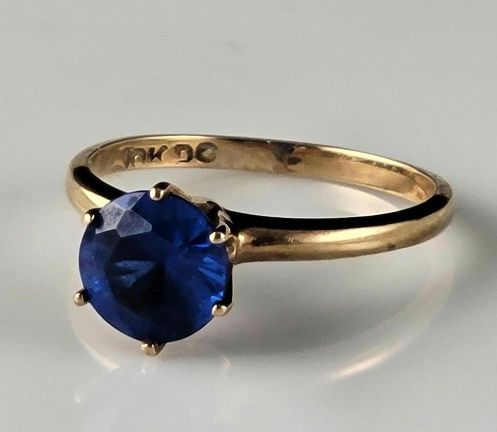 Vintage blauwe spinel verlovingsring, Sieraden, Tassen en Uiterlijk, Ringen, Blauw, Ophalen of Verzenden, Zo goed als nieuw, Dame