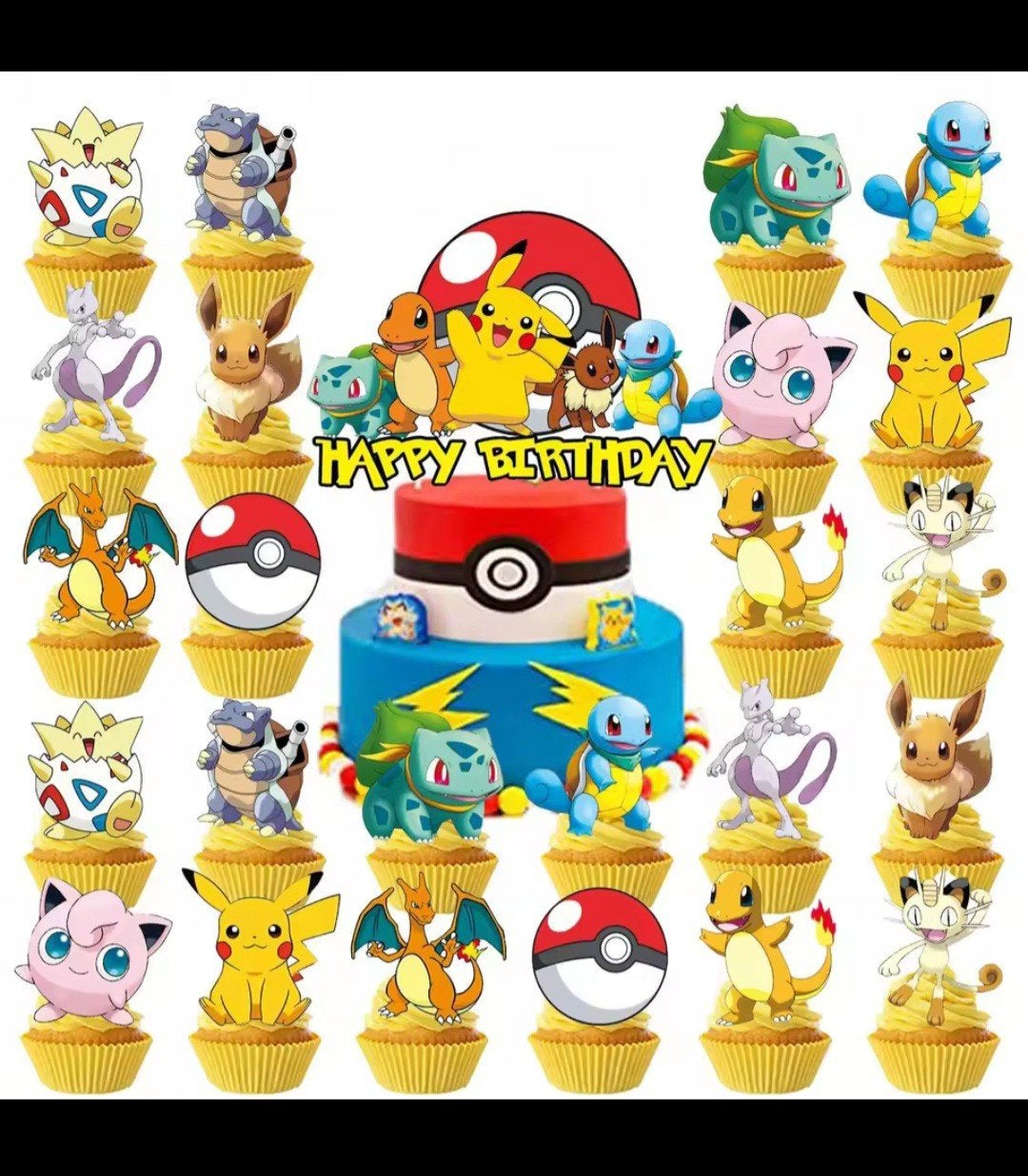 Nieuwe Pokémon Cupcake Toppers - Happy Birthday, Ophalen of Verzenden, Nieuw, Jongen of Meisje