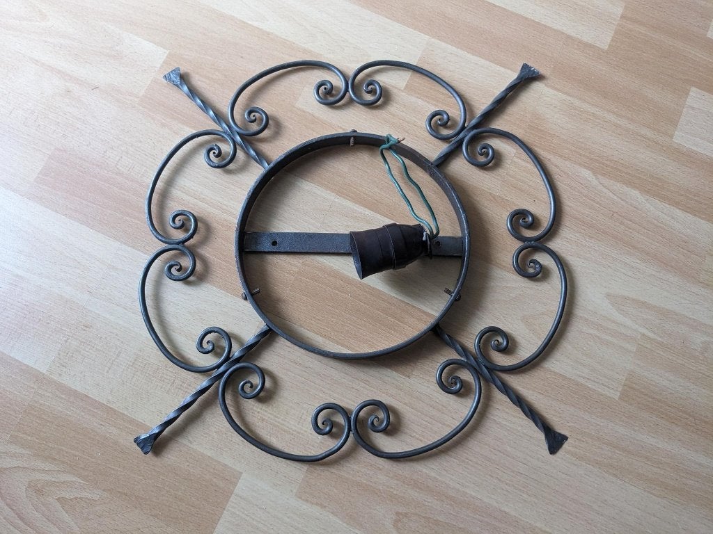 Smeedijzeren plafonniere frame - jaren 60, zonder kap, Ophalen of Verzenden