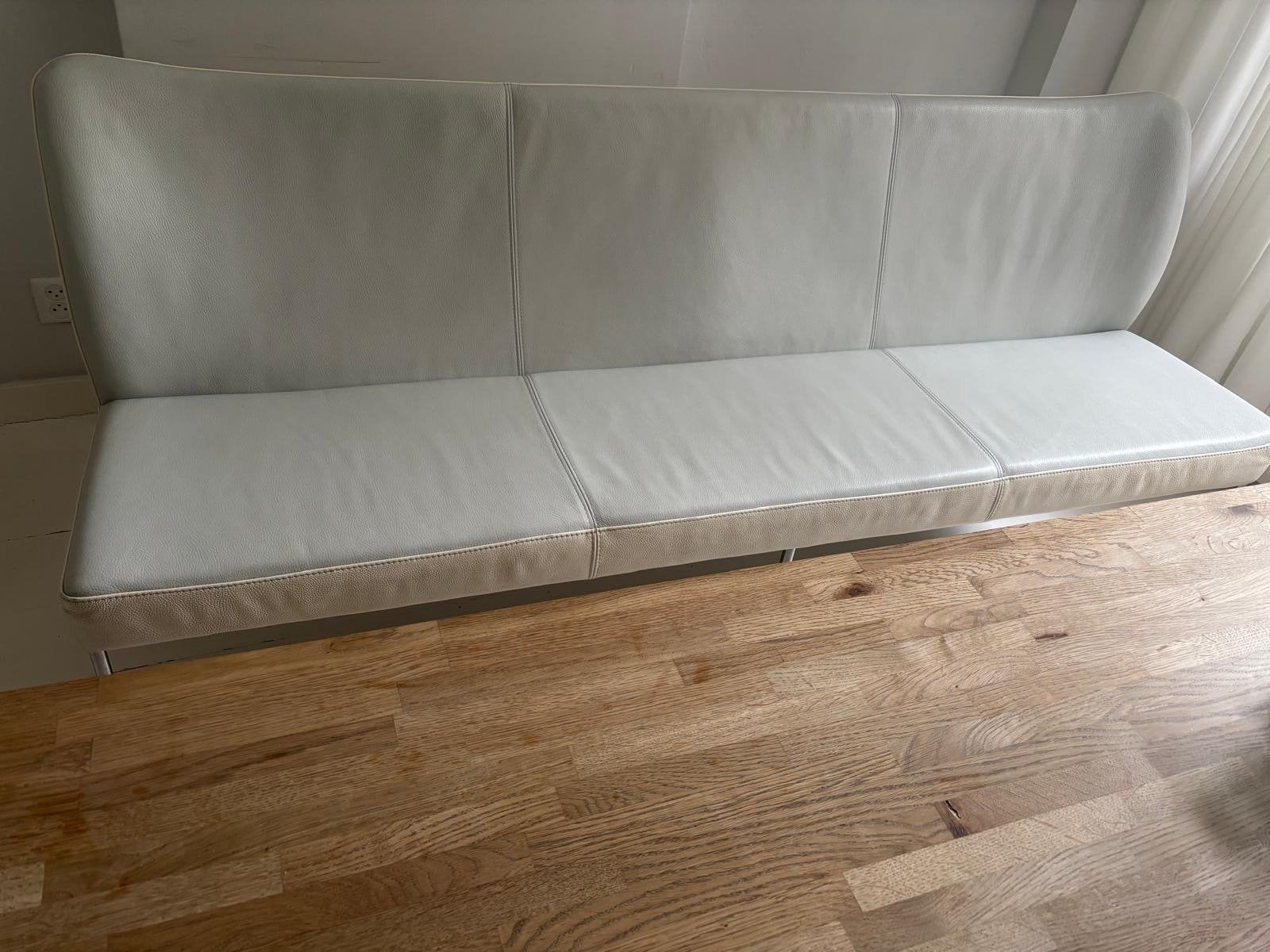 Leren eetkamerbank, lichtgrijs, 180 cm, Ophalen, Gebruikt, Leer