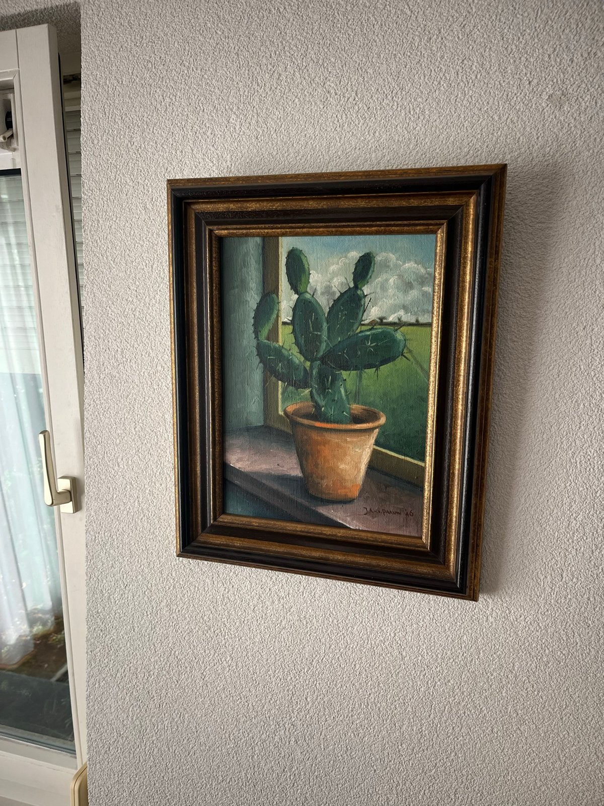 Olieverfschilderij Cactus in Pot - Gesigneerd J.A.v.d.Pauw ', Ophalen, Doek, Gesigneerd, Olieverf