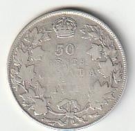50  cent  1919  Canada. km. 25, Ophalen of Verzenden, Noord-Amerika, Losse munt, Zilver