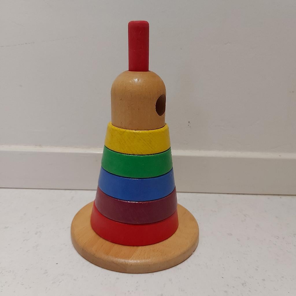 Kleurrijke Houten Stapeltoren / Ringentoren kids, Kinderen en Baby's, Ophalen of Verzenden, Zo goed als nieuw, Bouwen