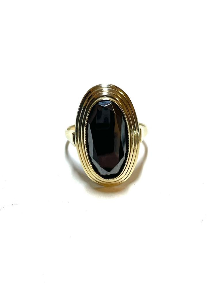 14k gouden ring met een hematiet, -, -, Ophalen of Verzenden, Zo goed als nieuw