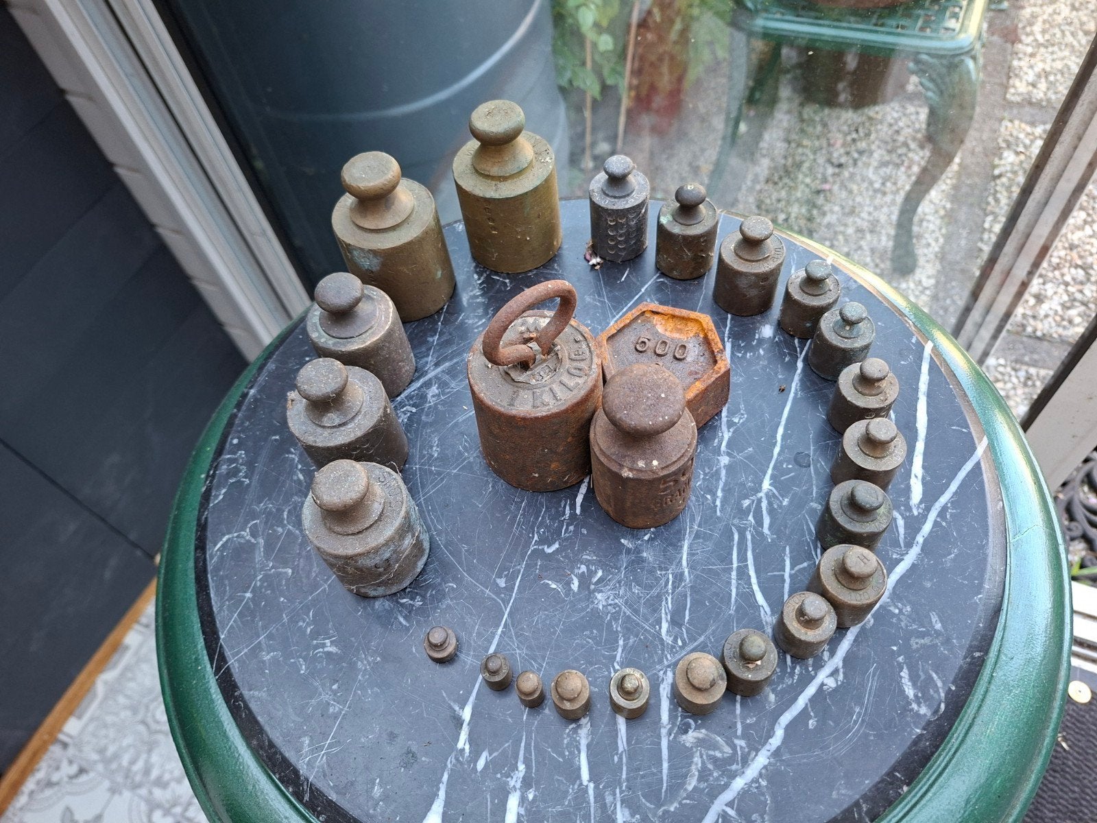 serie koperen gewichten., Antiek en Kunst, Antiek | Gereedschap en Instrumenten, Ophalen of Verzenden