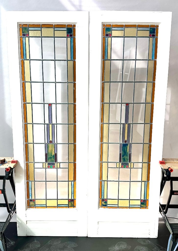 Glas in lood schuifdeuren ensuite, Gebruikt, 150 tot 225 cm, Inclusief glas, Schuifpui