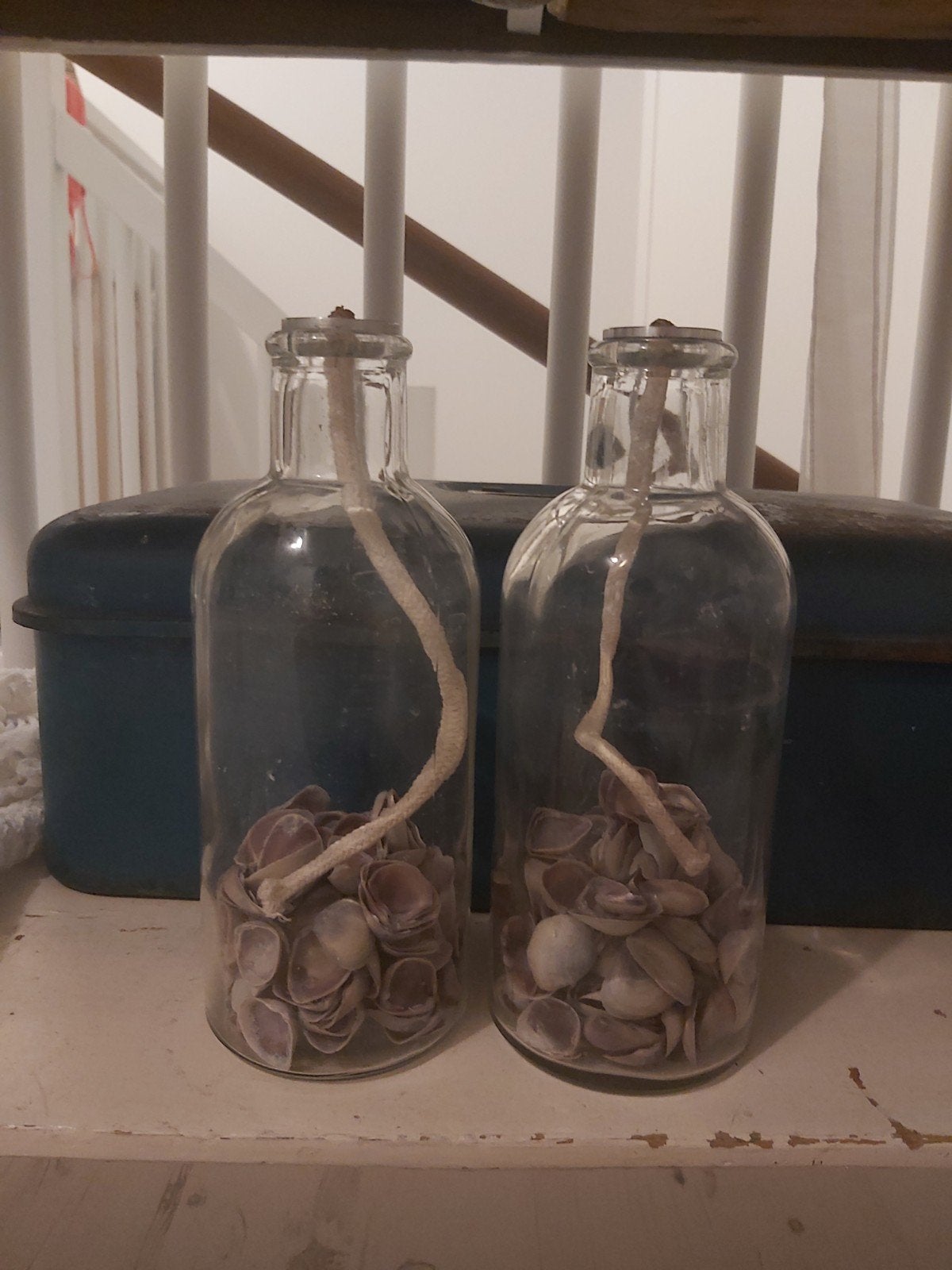 2 x glazen olielamp kaars kandelaar lont. Inhoud kan eruit., Ophalen of Verzenden