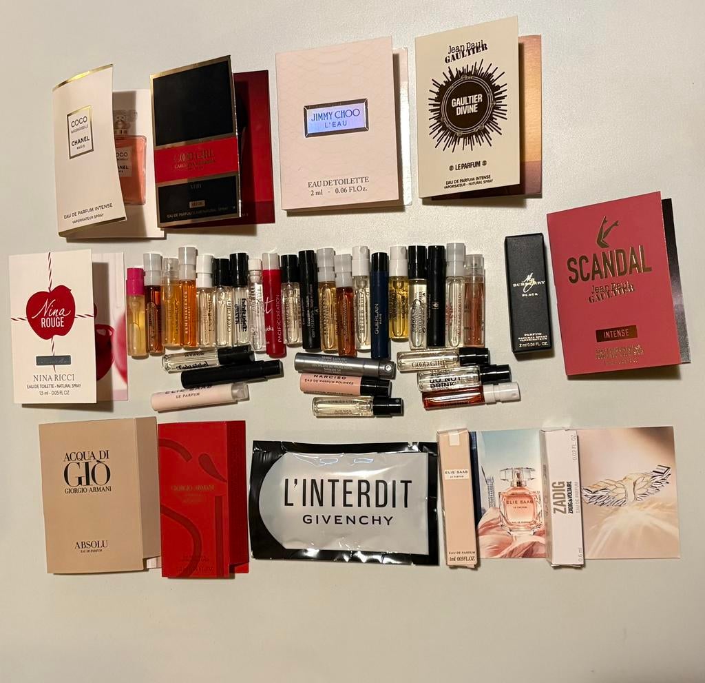 Parfum Sample set #1 - JPG Armani Jimmy Choo Narciso, Sieraden, Tassen en Uiterlijk, Verzenden, Zo goed als nieuw