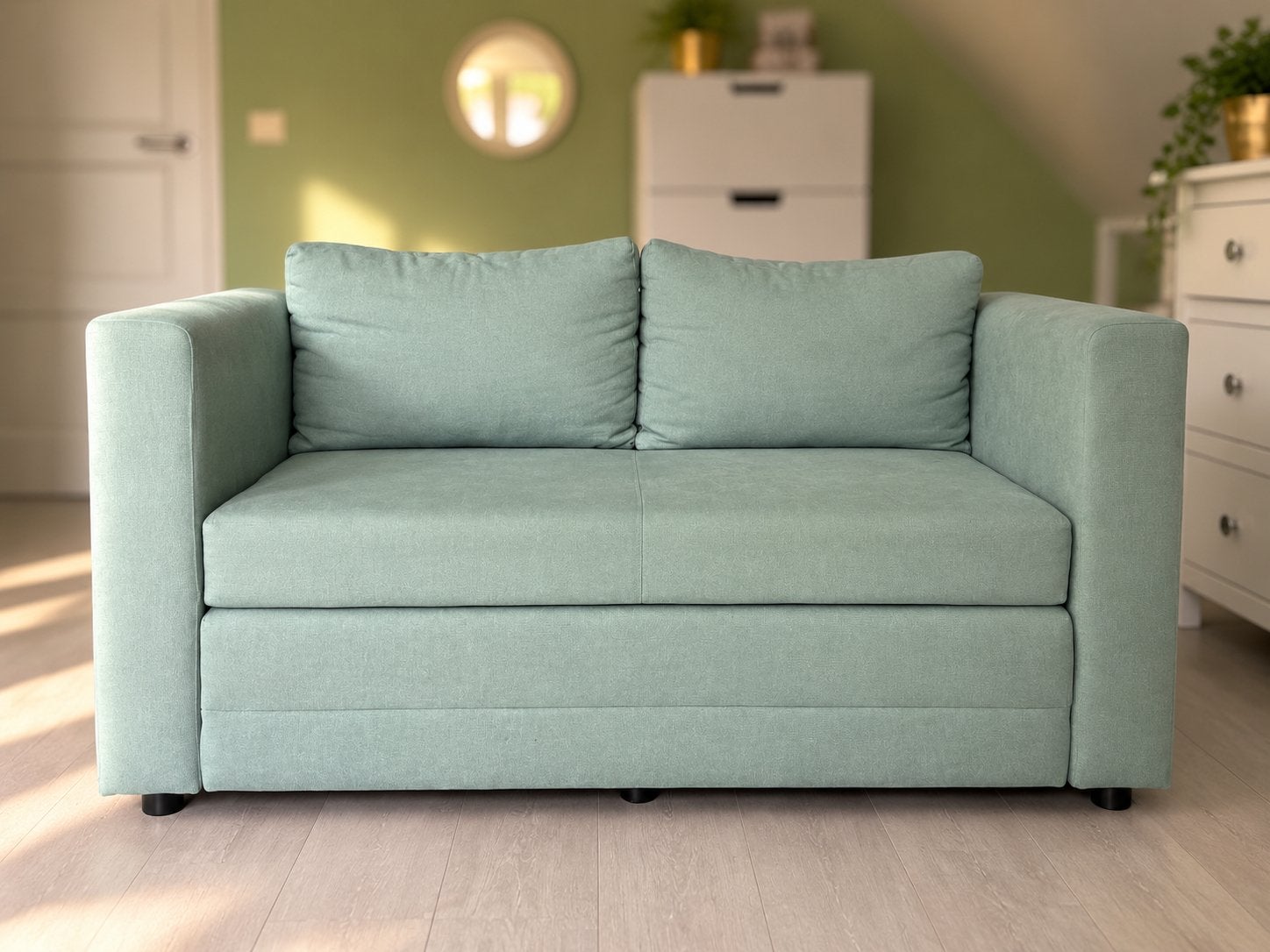 Slaapbank Sirena mint -2 zits– zo goed als nieuw, Ophalen, Tweepersoons, 140 cm, Zo goed als nieuw