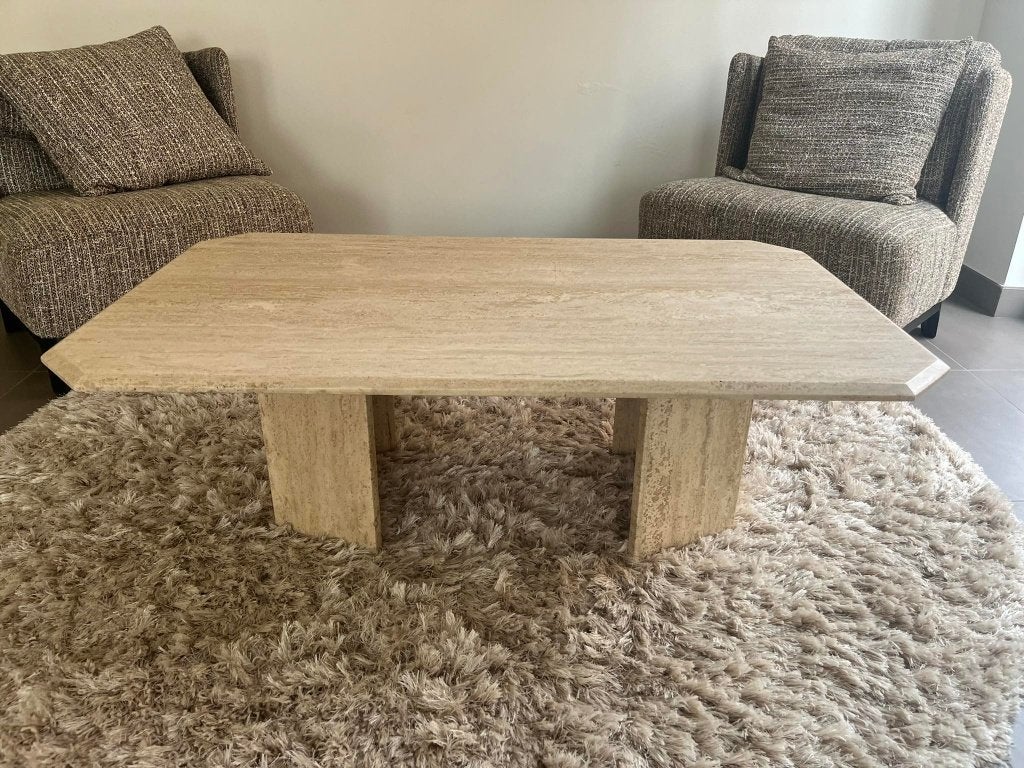 Travertin salontafel - rechthoekig 125x75, Huis en Inrichting, Tafels | Salontafels, 100 tot 150 cm, Zo goed als nieuw, 50 tot 100 cm