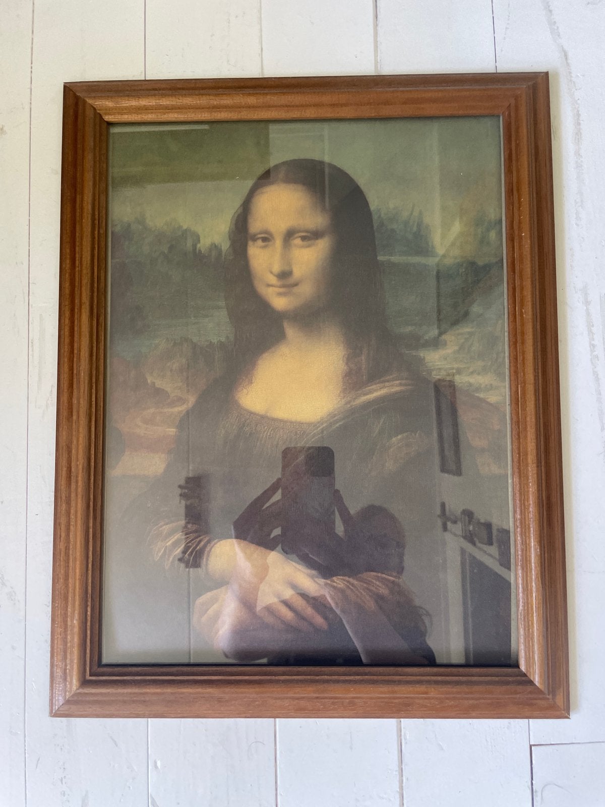 Mona Lisa reproductie in houten lijst met glas, Achter glas, Portret of Personen, Ophalen of Verzenden, Klassiek