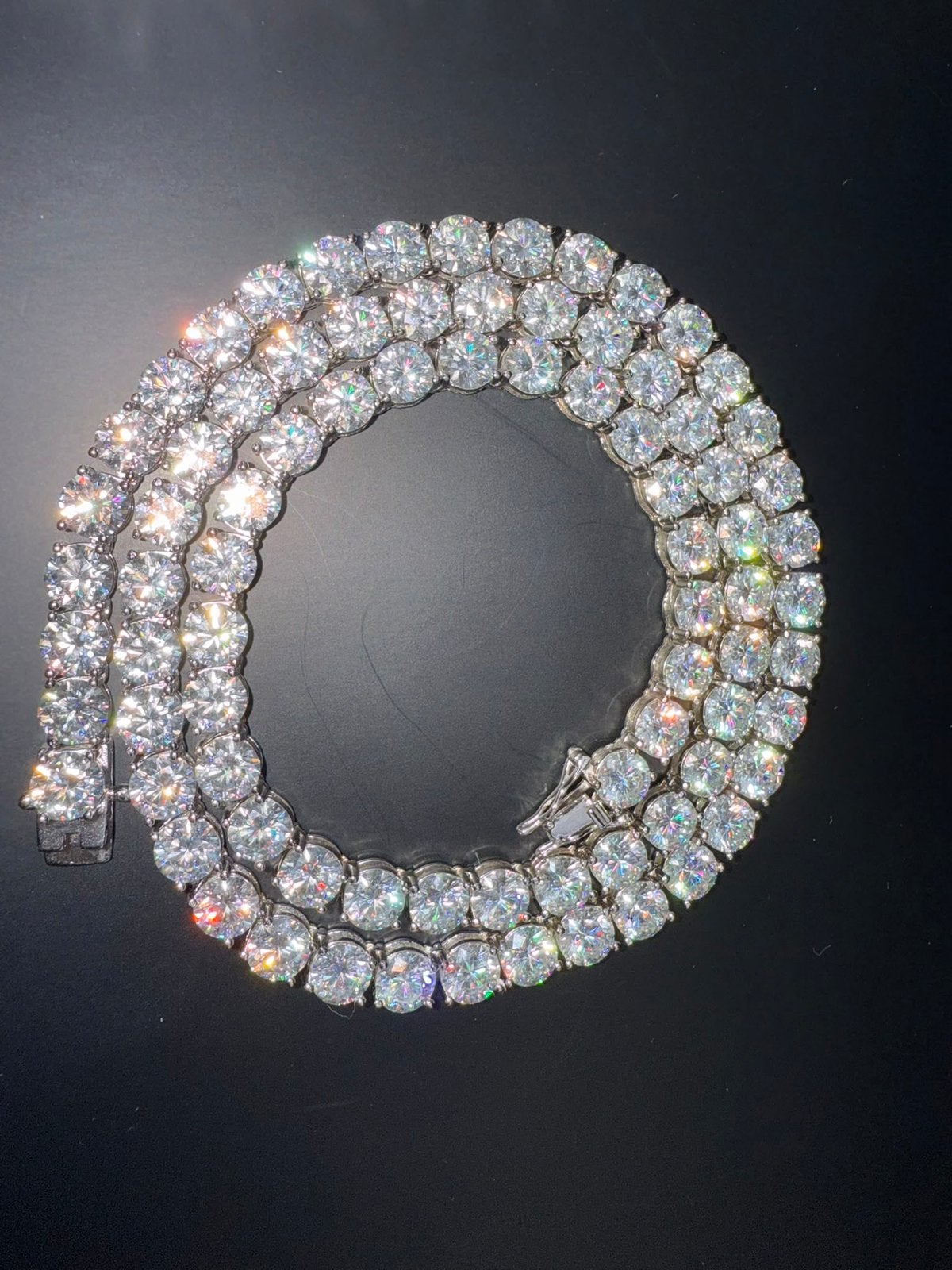 Moissanite Tennis Chain 22” 6.5MM 925 Zilver GRA, Sieraden, Tassen en Uiterlijk, Kettingen, Ophalen, Zo goed als nieuw, Zilver