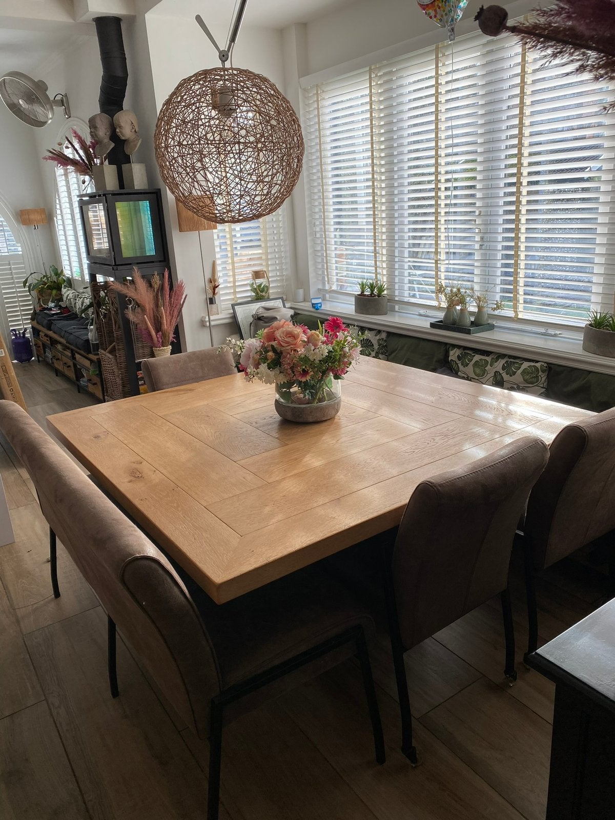 Vierkante massief eiken tafel, Huis en Inrichting, Tafels | Eettafels, Ophalen of Verzenden, Zo goed als nieuw, Vierkant, 100 tot 150 cm