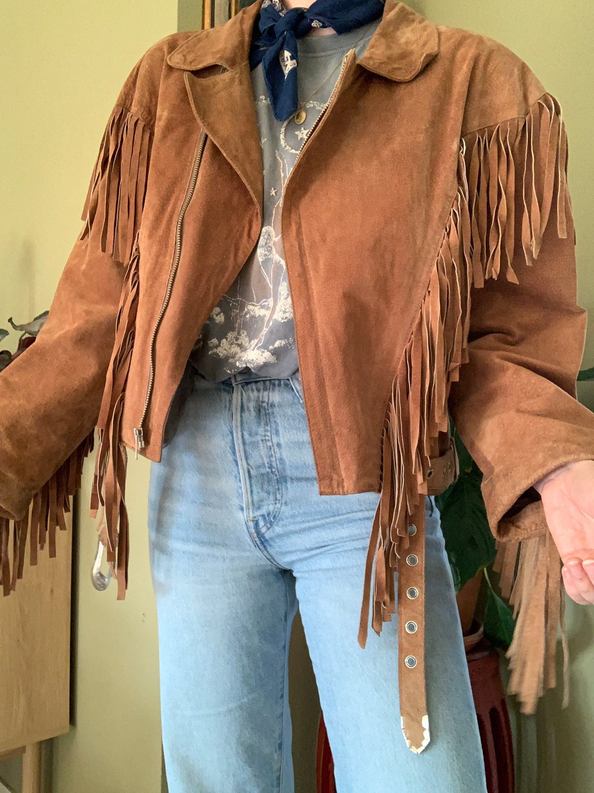 Vintage fringe jacket M bohemian leren jas bomberjack, Maat 38/40 (M), -, Ophalen of Verzenden, Zo goed als nieuw