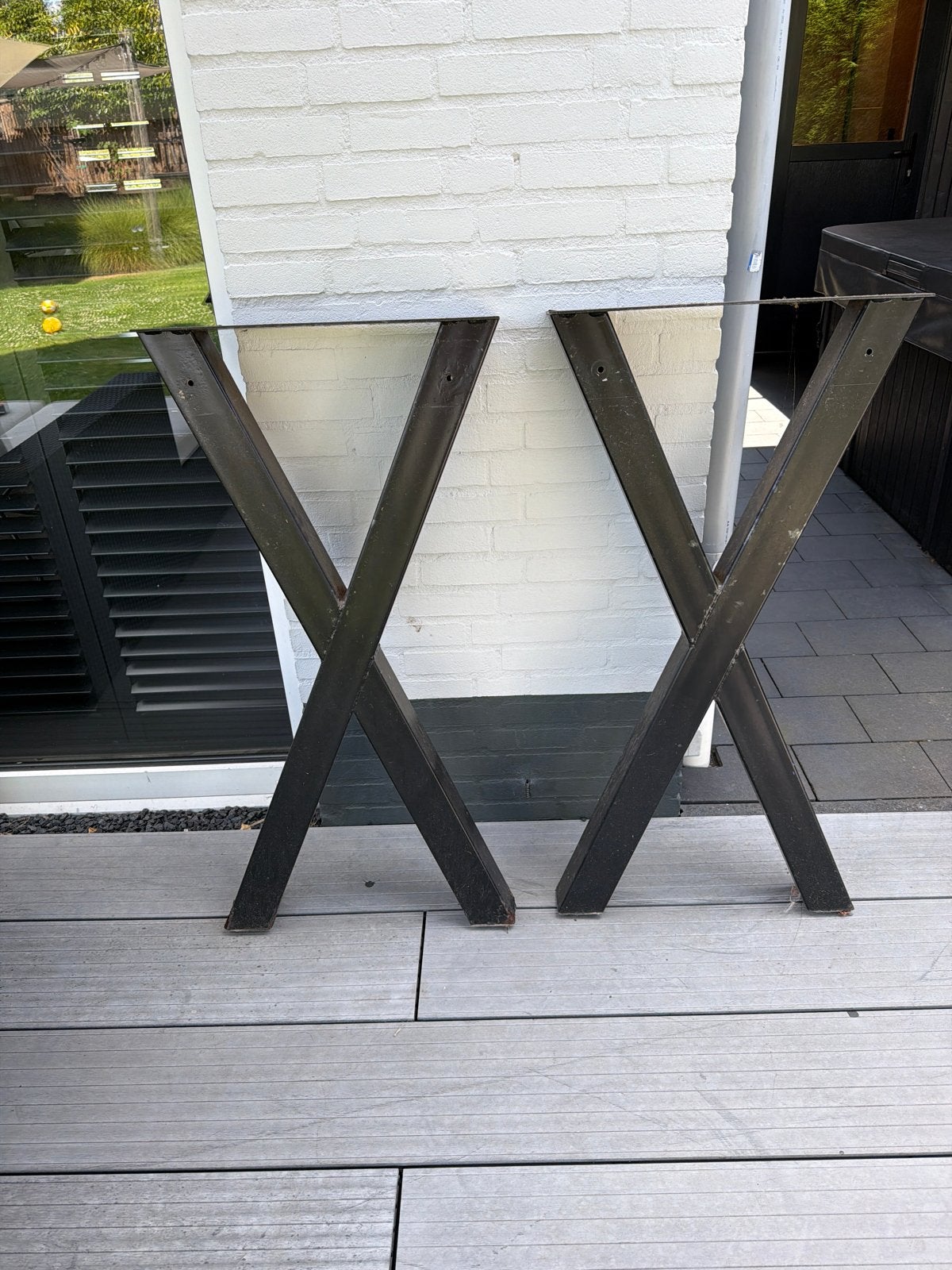 Set van 2 zwarte metalen tafelpoten (X-vorm), Huis en Inrichting, Ophalen, Tafelpoot, Gebruikt, Minder dan 50 cm
