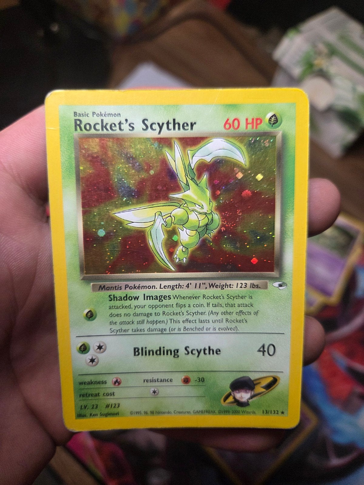 Rocket's Scyther 13/132 Holo Gym Heroes 2000 Wotc, Ophalen of Verzenden, Zo goed als nieuw, Losse kaart, Foil