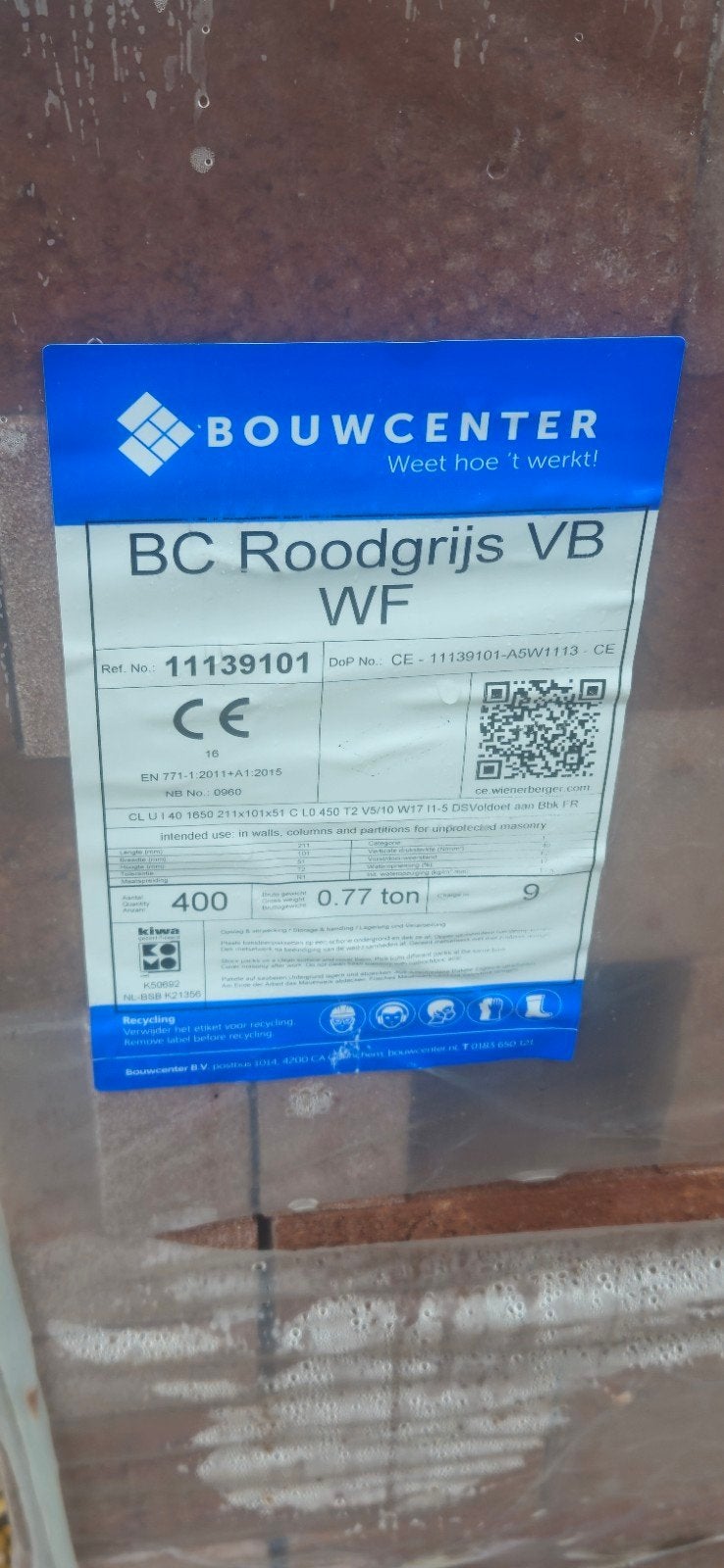 800 Nieuwe Metselstenen BC Roodgrijs VB WF - Bouwcenter, Ophalen, Nieuw, Bakstenen