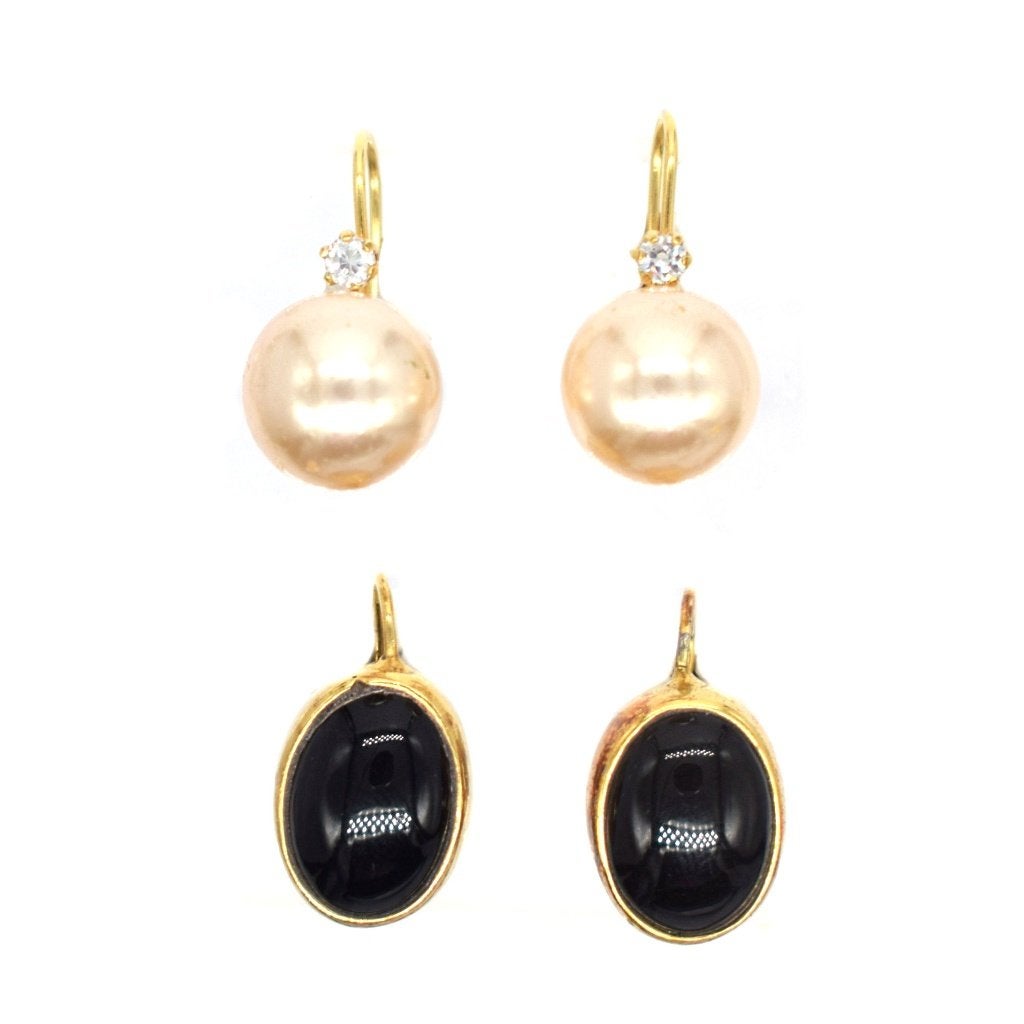 Vintage oorbellen – 2 paar – parel & zwarte cabochon, Sieraden, Tassen en Uiterlijk, Ophalen, Zo goed als nieuw, Zwart, Overige materialen